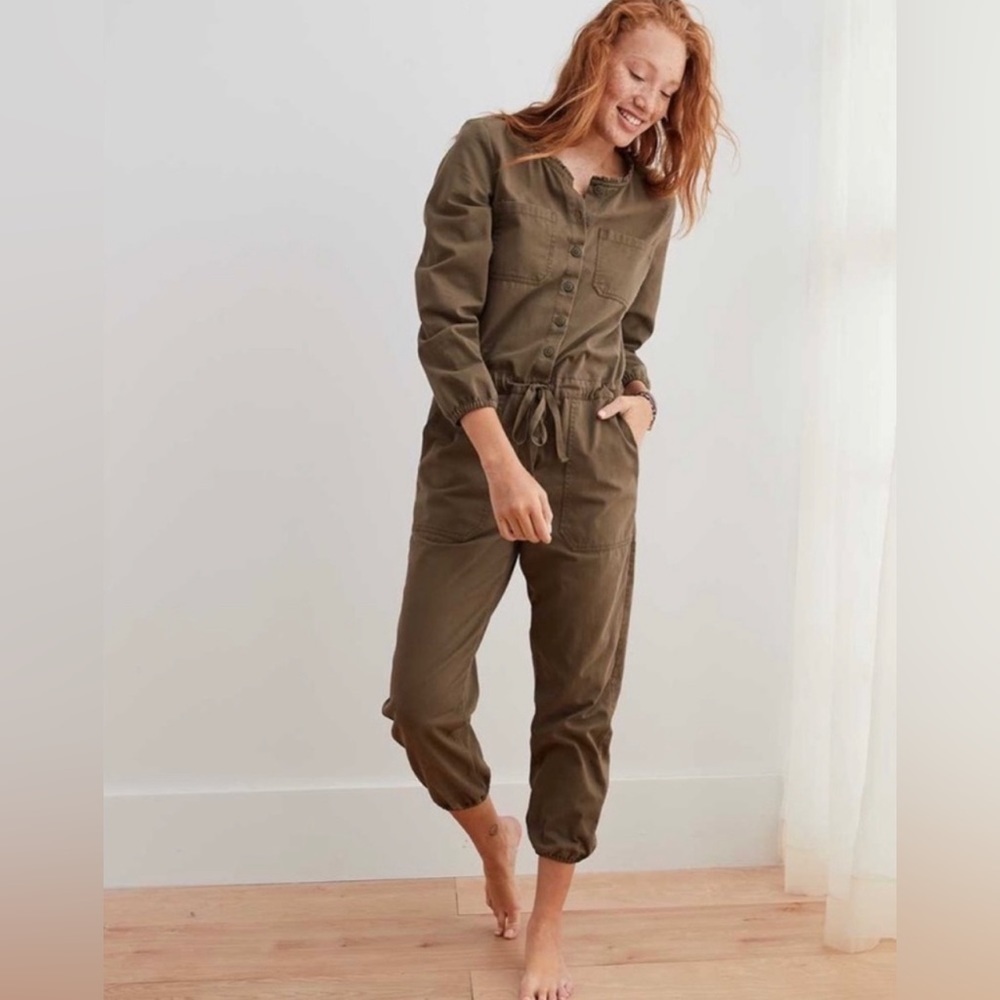 AERIE Softest Utility Jumpsuit in Olive Green XS
